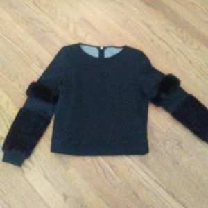 Womens Black sweater with fur sleeves
